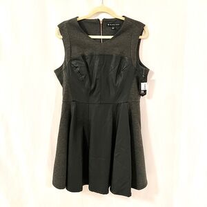 Blanc Noir Faux Leather Fit & Flare Dress Black Size L NWT